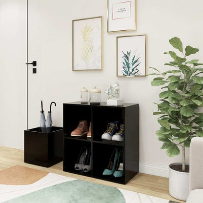 Black Hall Shoe Cabinet – 105x35.5x70 cm | Modern Engineered Wood Storage Unit