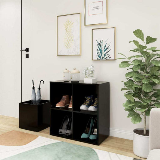 Black Hall Shoe Cabinet – 105x35.5x70 cm | Modern Engineered Wood Storage Unit