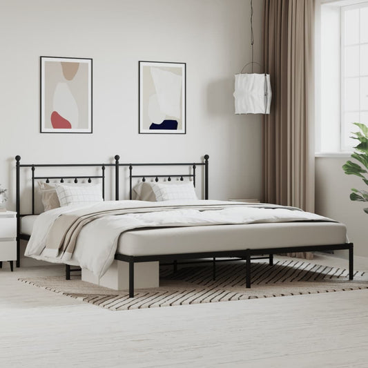 Black Metal Bed Frame with Headboard – 200x200 cm | Sturdy Steel Construction