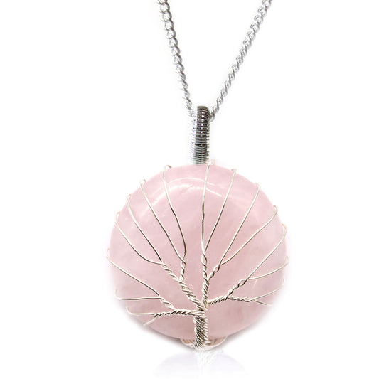 Tree of Life Gemstone Necklace - Rose Quartz 