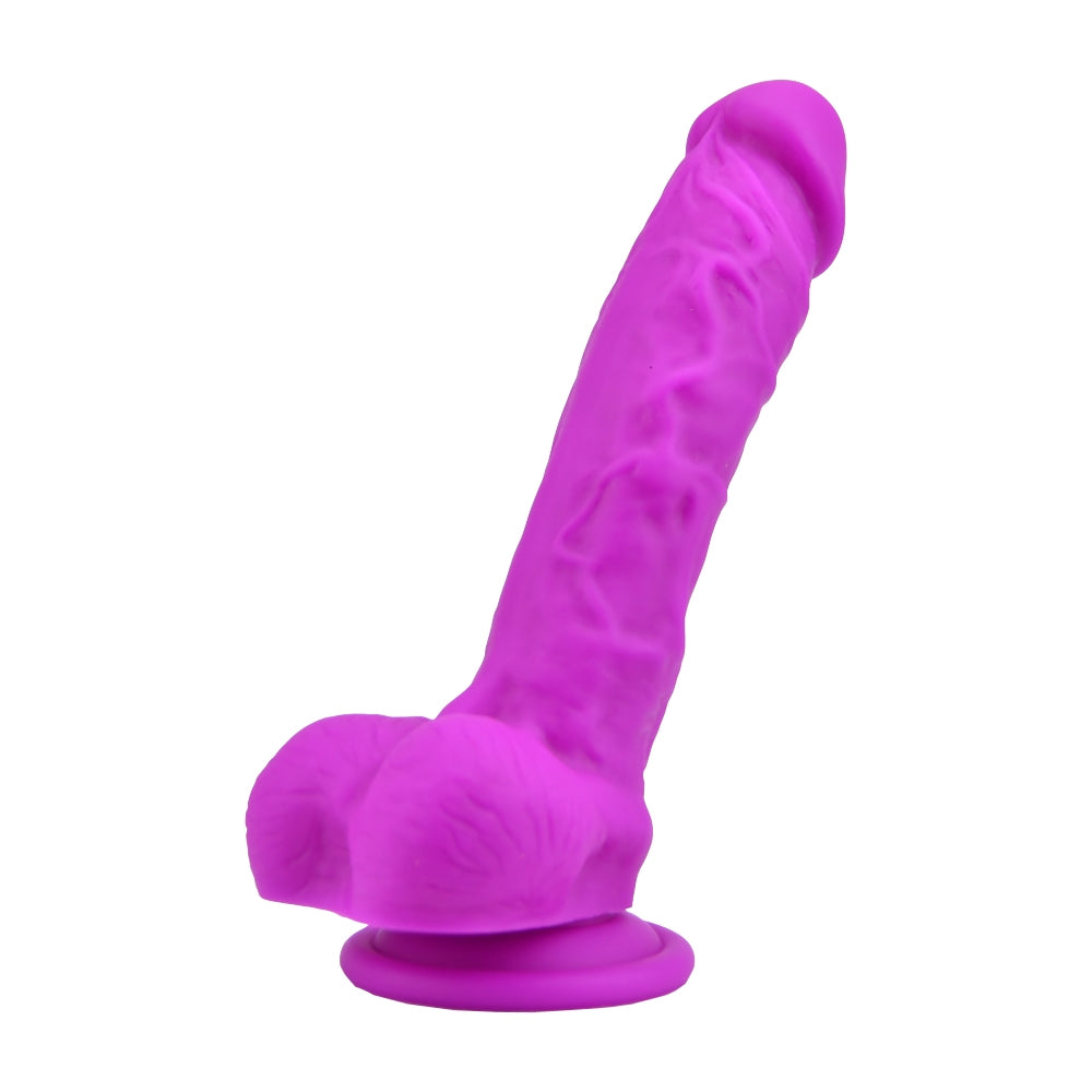 8 Inch Realistic Silicone Dildo with Suction Cup and Balls Purple