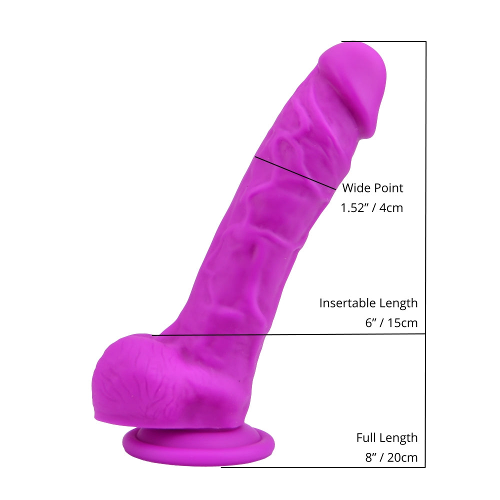 8 Inch Realistic Silicone Dildo with Suction Cup and Balls Purple