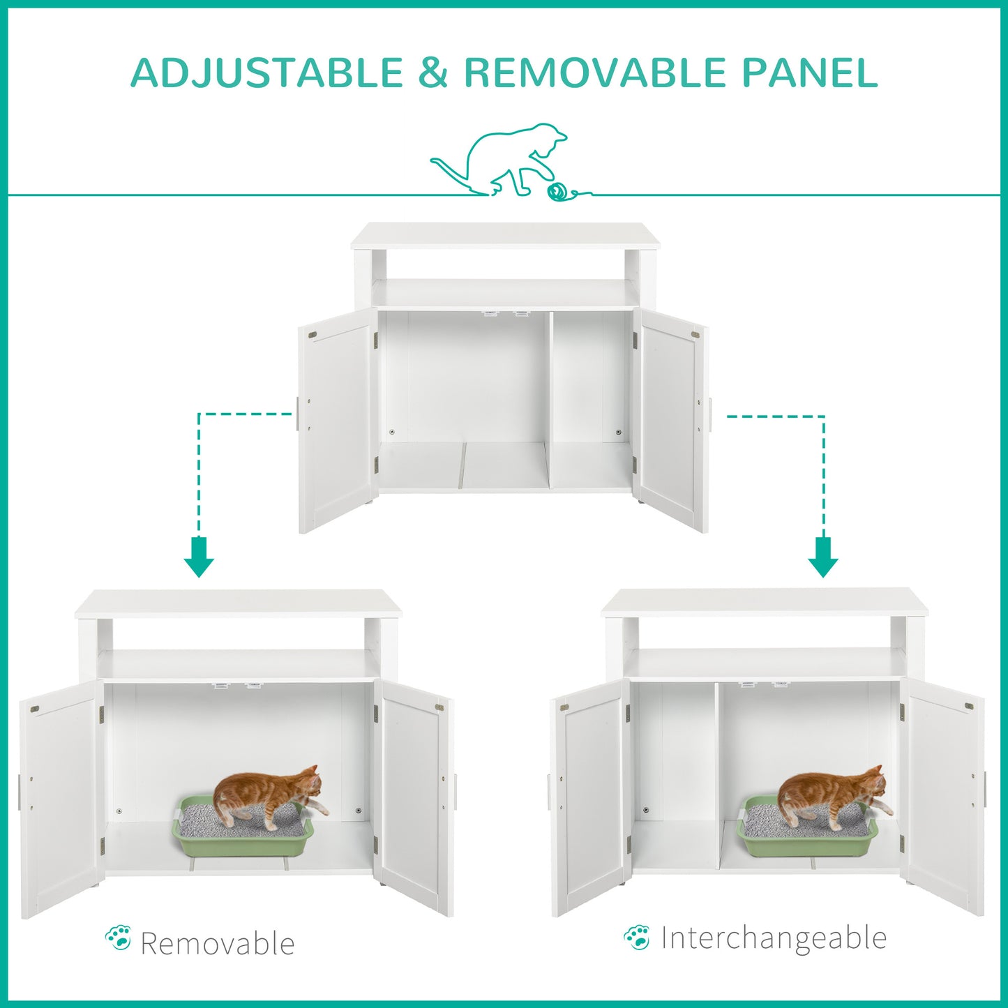 Inside Tabletop Side Table Cat Box Fixture w/ Magnetic Closing Door, White