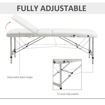 HOMCOM Folding Massage Table – Adjustable Aluminium Frame, PVC Leather, Headrest Included