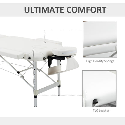 HOMCOM Folding Massage Table – Adjustable Aluminium Frame, PVC Leather, Headrest Included