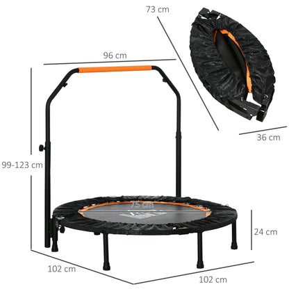 40" Foldable Fitness Trampoline Rebounder with Adjustable Handle – Home Gym Workout