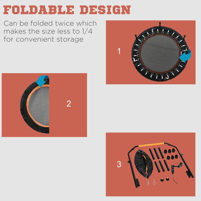 40" Foldable Fitness Trampoline Rebounder with Adjustable Handle – Home Gym Workout