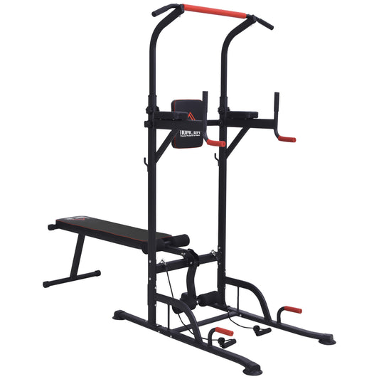 Multifunction Home Workout Station Tower Steel Frame Bench Bars Ropes HOMCOM