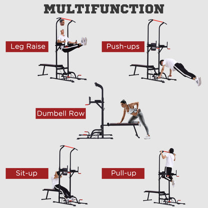 Multifunction Home Gym Station – Steel Frame Workout Tower with Bench, Bars & Ropes by HOMCOM