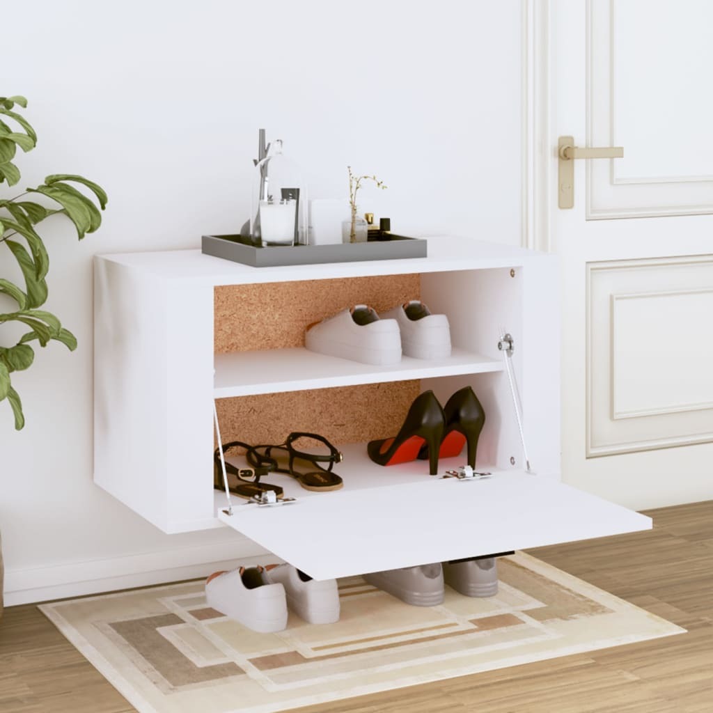 vidaXL Wall-mounted Shoe Cabinet White 70x35x38 cm Engineered Wood