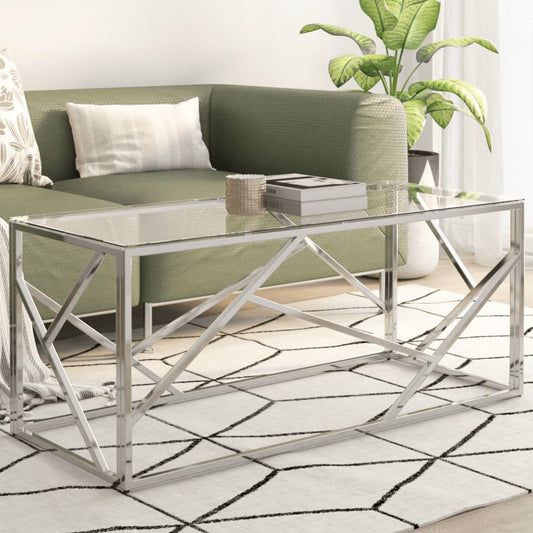  Coffee Table Silver Stainless Steel and Tempered Glass