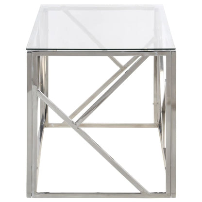 Modern Silver Coffee Table – Stainless Steel Frame & Tempered Glass Top | 110x45x45 cm