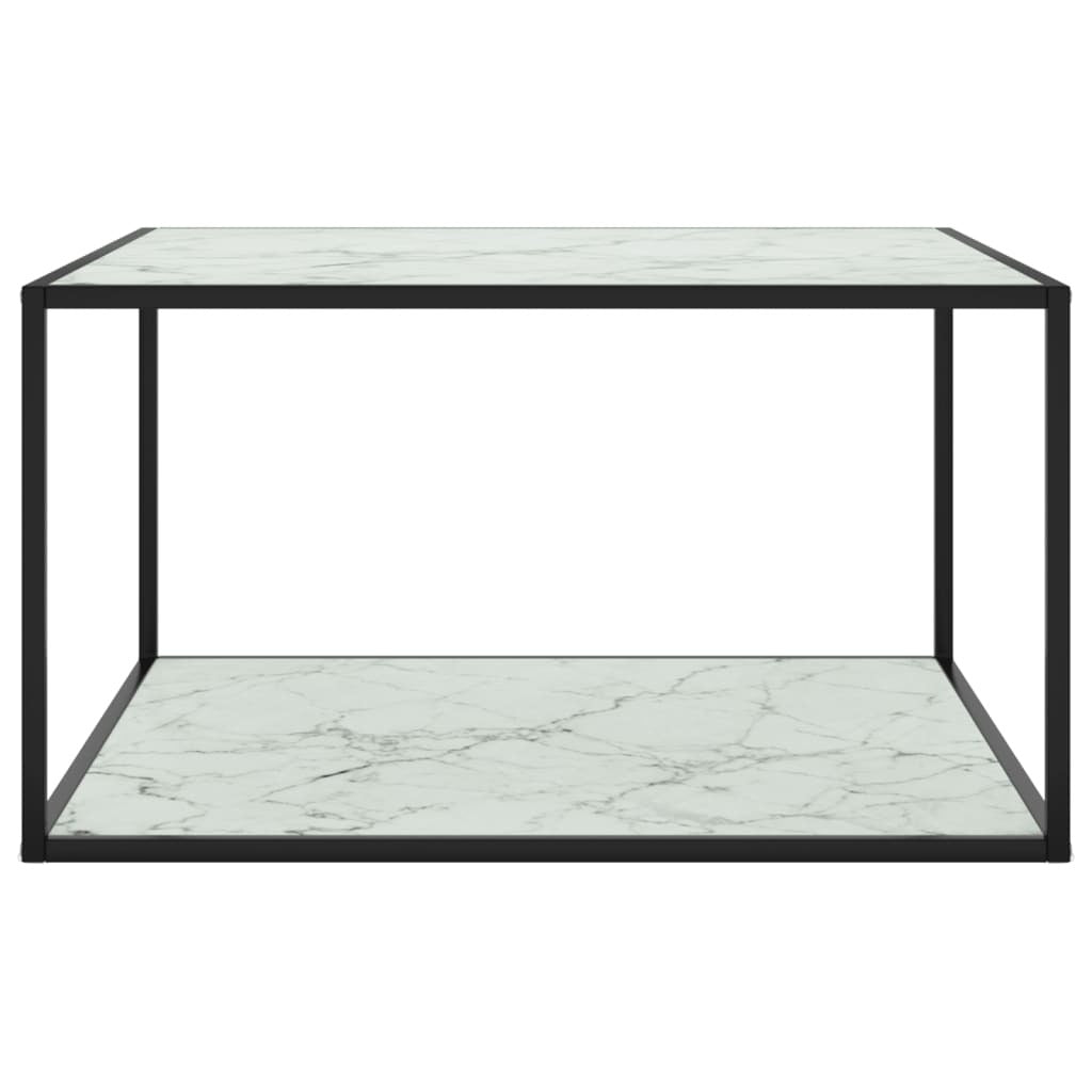 Coffee Table Black with White Marble Glass 90x90x50 cm