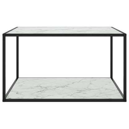 Black Coffee Table with White Marble Glass – 90x90x50 cm | Modern Square Table with Tempered Glass Top