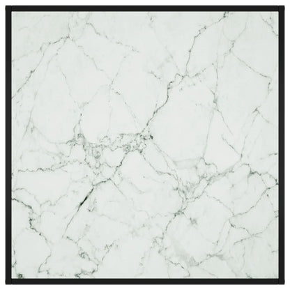 Black Coffee Table with White Marble Glass – 90x90x50 cm | Modern Square Table with Tempered Glass Top