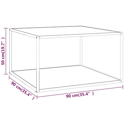 Black Coffee Table with White Marble Glass – 90x90x50 cm | Modern Square Table with Tempered Glass Top