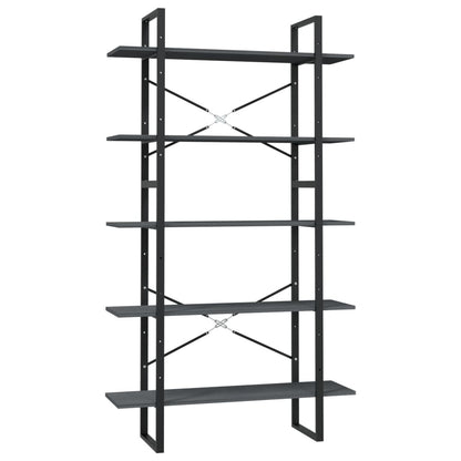 5-Tier Grey Book Cabinet – 100x30x175 cm | Pinewood Bookshelf with Tall Vertical Storage