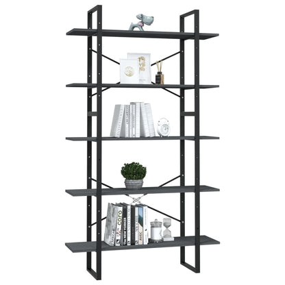 5-Tier Grey Book Cabinet – 100x30x175 cm | Pinewood Bookshelf with Tall Vertical Storage