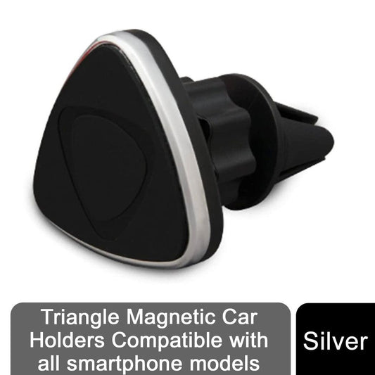 Universal Magnetic Phone Car Mount – Silver | 360° Rotation, Air Vent Clip, All Phones