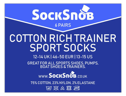 Children's Cotton Trainer Socks – 6 Pack Grey (UK Size 12-13) | Breathable & Soft