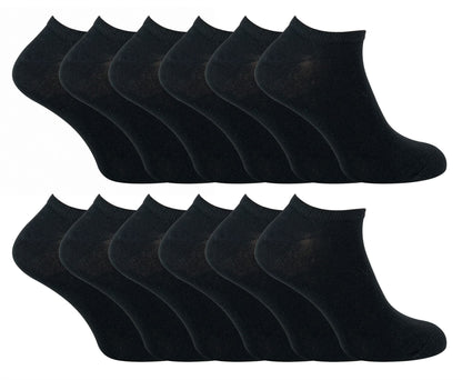 12-Pack Black Cotton Trainer Socks – Men’s Size 4-6 UK | Breathable & Soft