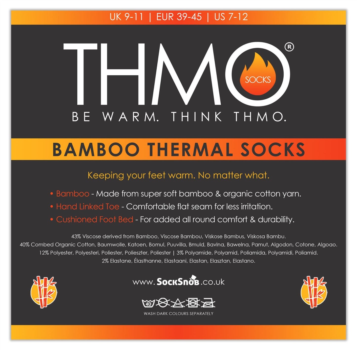 THMO 3 Pack Bamboo Thermal Socks (6-11 / Black)