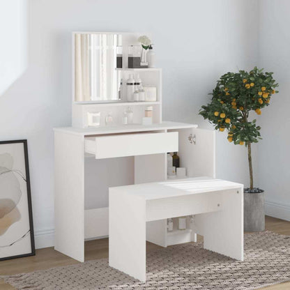 White Dressing Table with Mirror – 86.5x35x136 cm | Smoked Oak Finish | Modern Vanity Desk