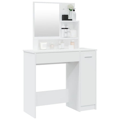 White Dressing Table with Mirror – 86.5x35x136 cm | Smoked Oak Finish | Modern Vanity Desk
