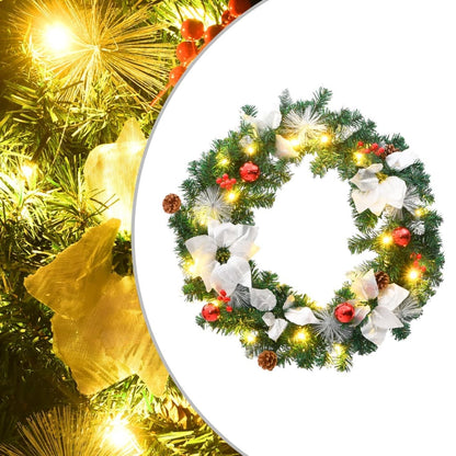 60cm Green PVC Christmas Wreath with LED Lights – Indoor & Outdoor Decoration