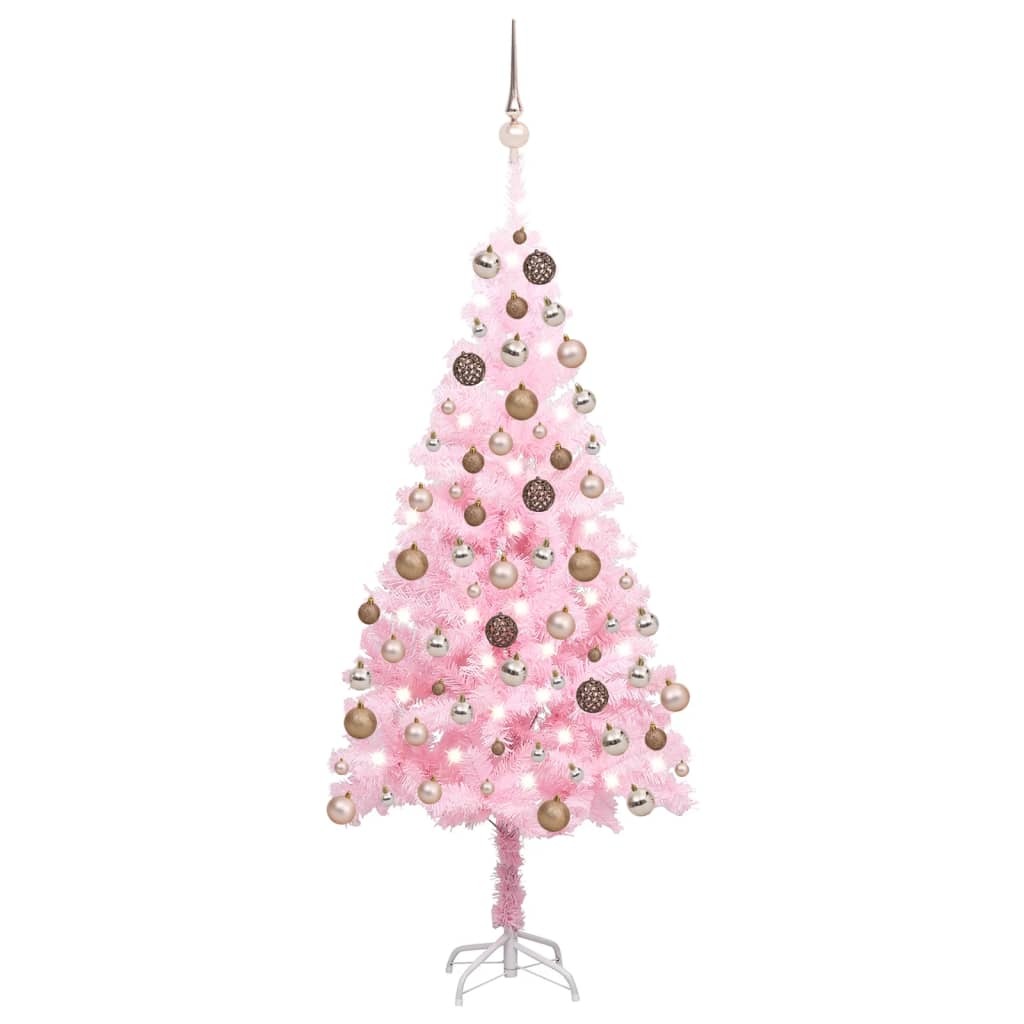 Artificial Pre-lit Christmas Tree with Ball Set Pink 120 cm PVC