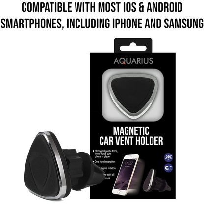 Universal Magnetic Phone Car Mount – Silver | 360° Rotation, Air Vent Clip, All Phones