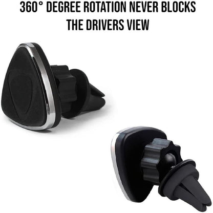 Universal Magnetic Phone Car Mount – Silver | 360° Rotation, Air Vent Clip, All Phones