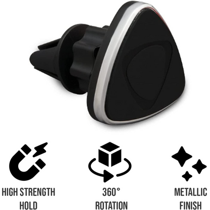 Universal Magnetic Phone Car Mount – Silver | 360° Rotation, Air Vent Clip, All Phones