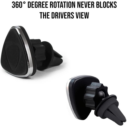 Universal Magnetic Phone Car Mount – Silver | 360° Rotation, Air Vent Clip, All Phones