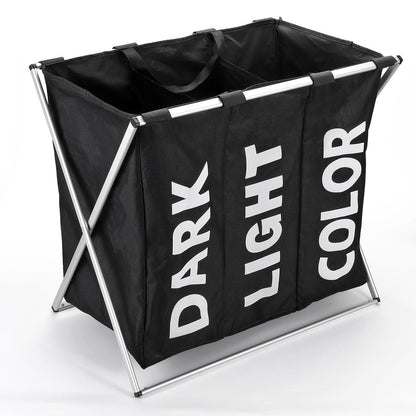 Vinsani X-Shape 3-Compartment Laundry Sorter – Black, Collapsible & Waterproof