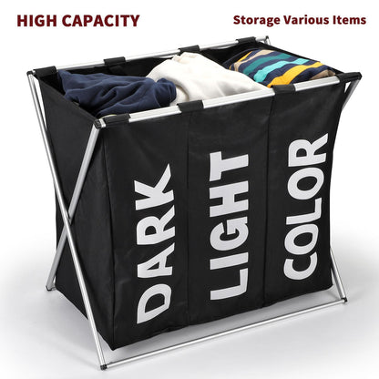 Vinsani X-Shape 3-Compartment Laundry Sorter – Black, Collapsible & Waterproof