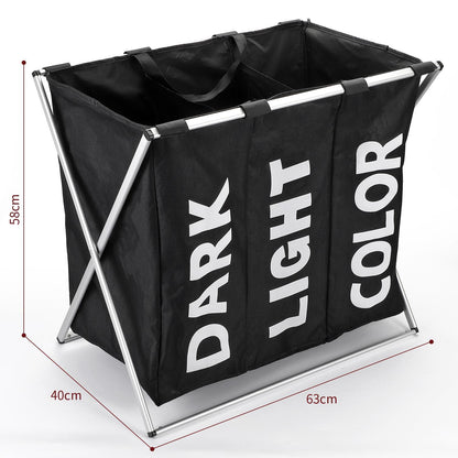 Vinsani X-Shape 3-Compartment Laundry Sorter – Black, Collapsible & Waterproof