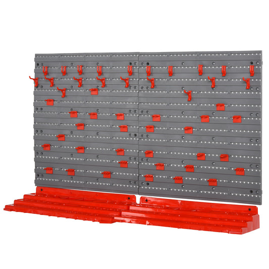 Wall Mounted Garage Tool Organiser – Heavy-Duty Pegboard Storage Unit (Grey/Red)