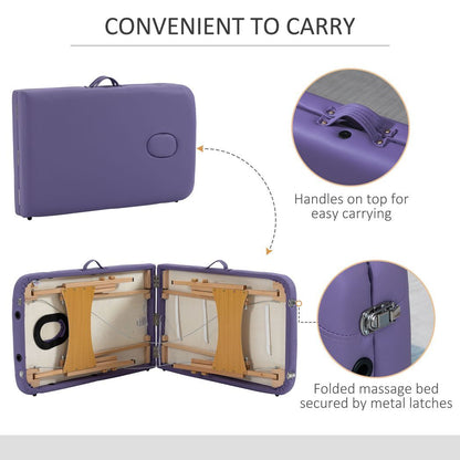 Purple Portable Massage Table – 2-Section Folding Spa & Beauty Bed with Carry Case