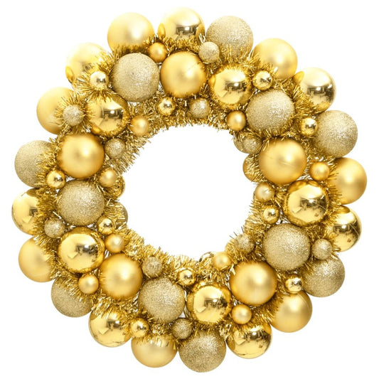 Gold Christmas Wreath – 45cm Polystyrene Holiday Decoration with 82 Shatterproof Baubles