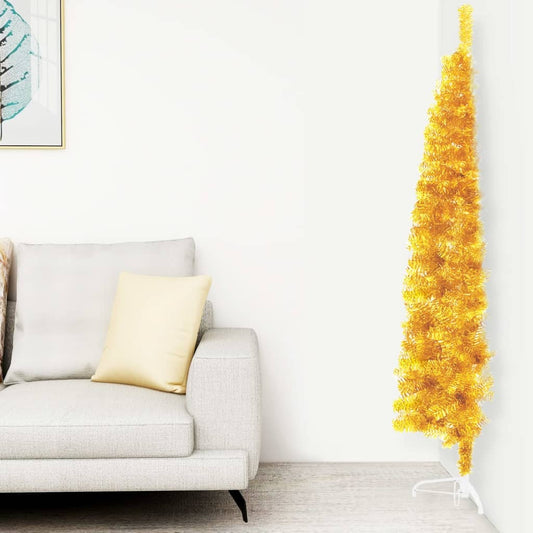 Slim Half Christmas Tree – 240cm Gold Artificial Tree with Stand, 324 Tips
