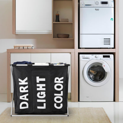 Vinsani X-Shape 3-Compartment Laundry Sorter – Black, Collapsible & Waterproof