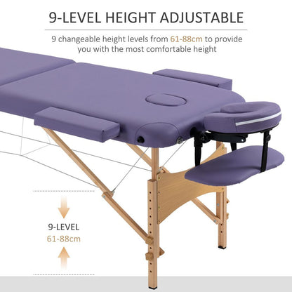 Purple Portable Massage Table – 2-Section Folding Spa & Beauty Bed with Carry Case