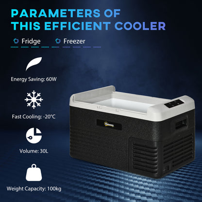 30L 12V Portable Car Refrigerator – Freezer for Camping, Driving, and Outdoor Adventures by Outsunny