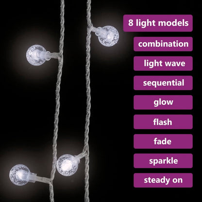 20m Globe Fairy String Lights – 200 Cold White LEDs, 8 Modes, USB Powered, Indoor/Outdoor
