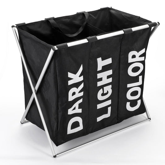 Vinsani X-Shape 3-Compartment Laundry Sorter – Black, Collapsible & Waterproof