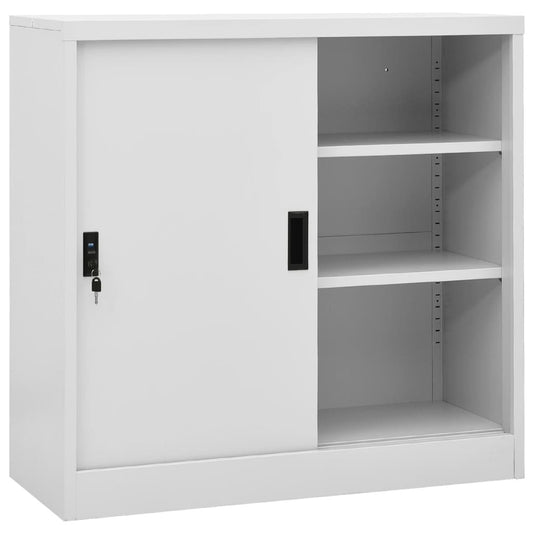 Office Cabinet with Sliding Door Light Grey Steel