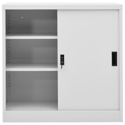 Office Cabinet with Sliding Door – Light Grey Steel – 90x40x90 cm – Secure Storage with Lock and Adjustable Shelves