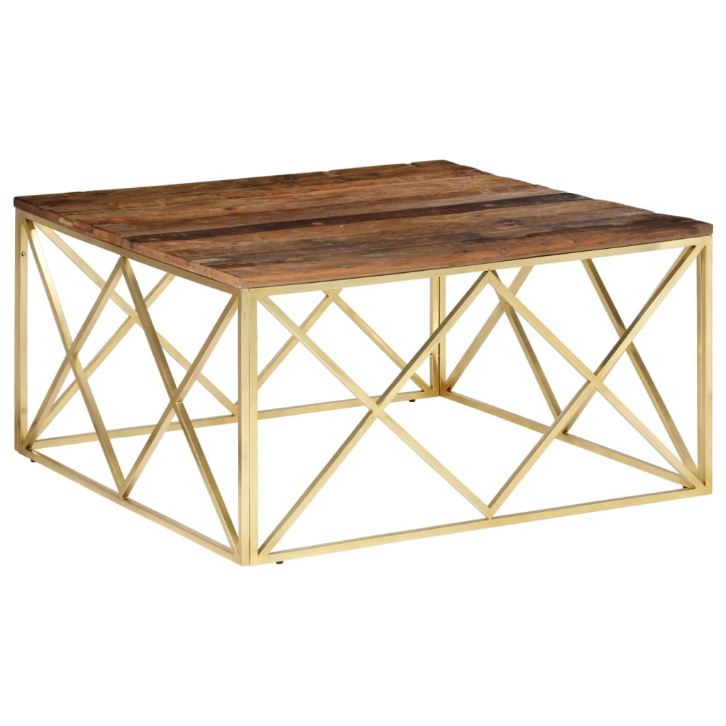 vidaXL Coffee Table Gold Stainless Steel and Solid Sleeper Wood