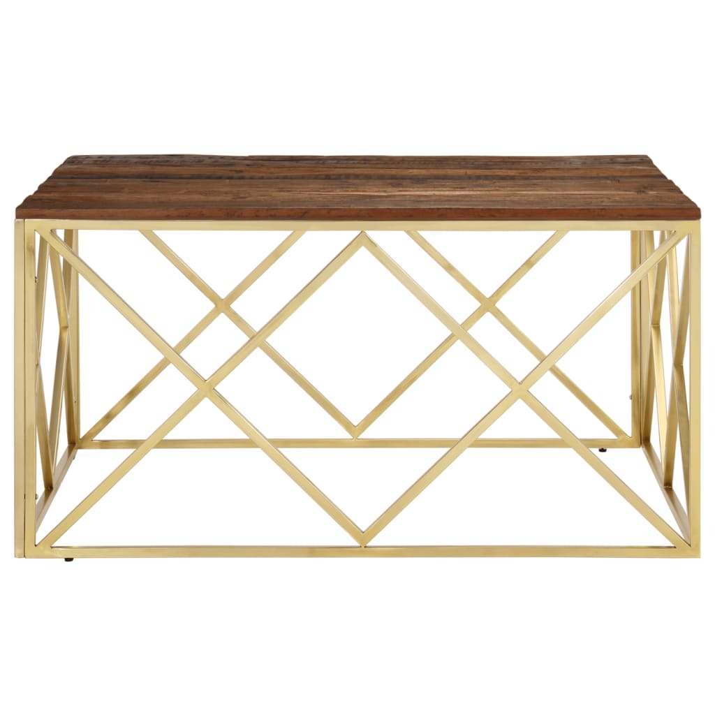 vidaXL Coffee Table Gold Stainless Steel and Solid Sleeper Wood